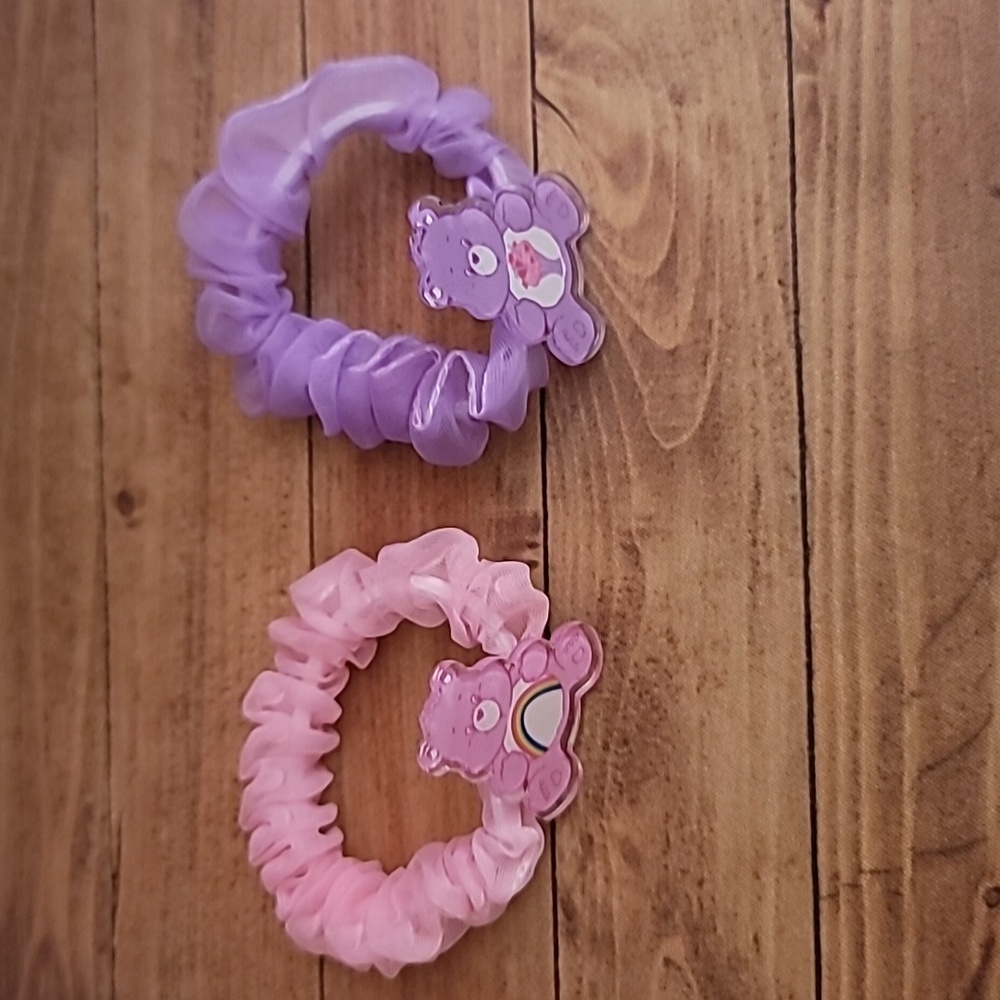 Bears Acrylic Pink and Purple Tulle Fabric Elastic Girl's Hair Crunchies